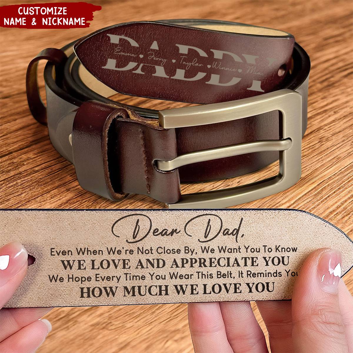 Personalized Engraved Leather Belt Belt - Reminder We Love You For Dad For Men Father's Day Gift