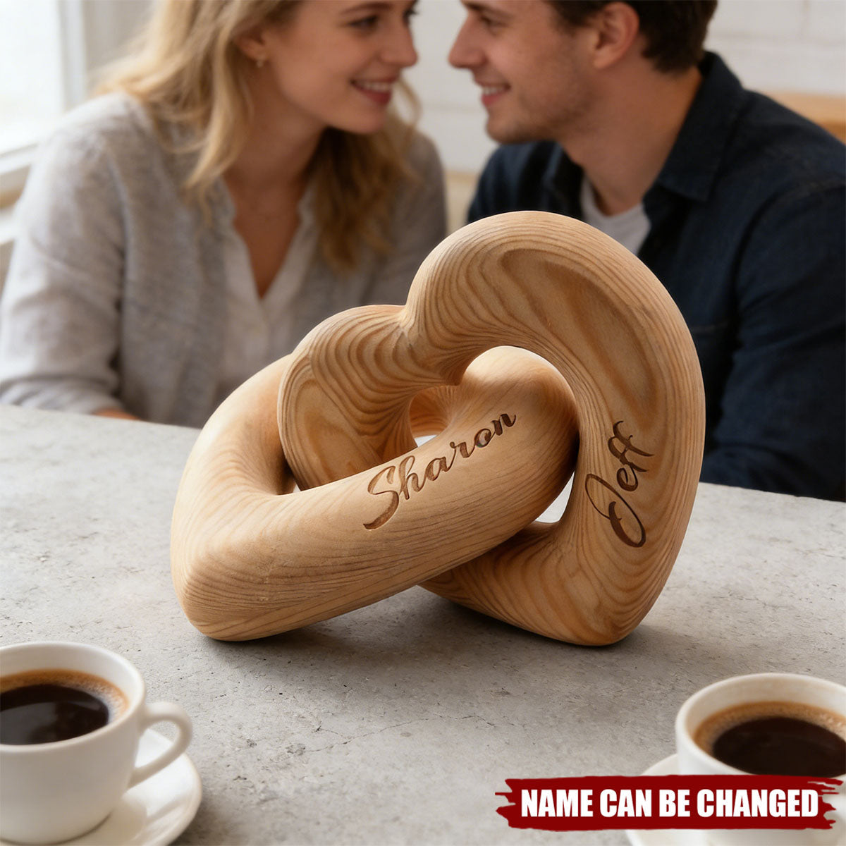 Personalized Interlocking Wood Infinity Heart Sculpture With Names | Romantic Valentine's Day Anniversary Wedding Keepsake Gift for Couples