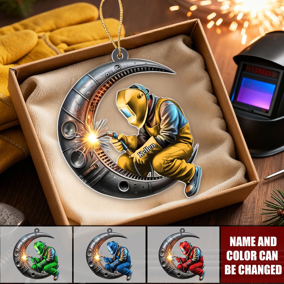 Personalized 3D Effect Welder Christmas Ornament With Name And Color - Best Gift For Metalworker / Tradesman