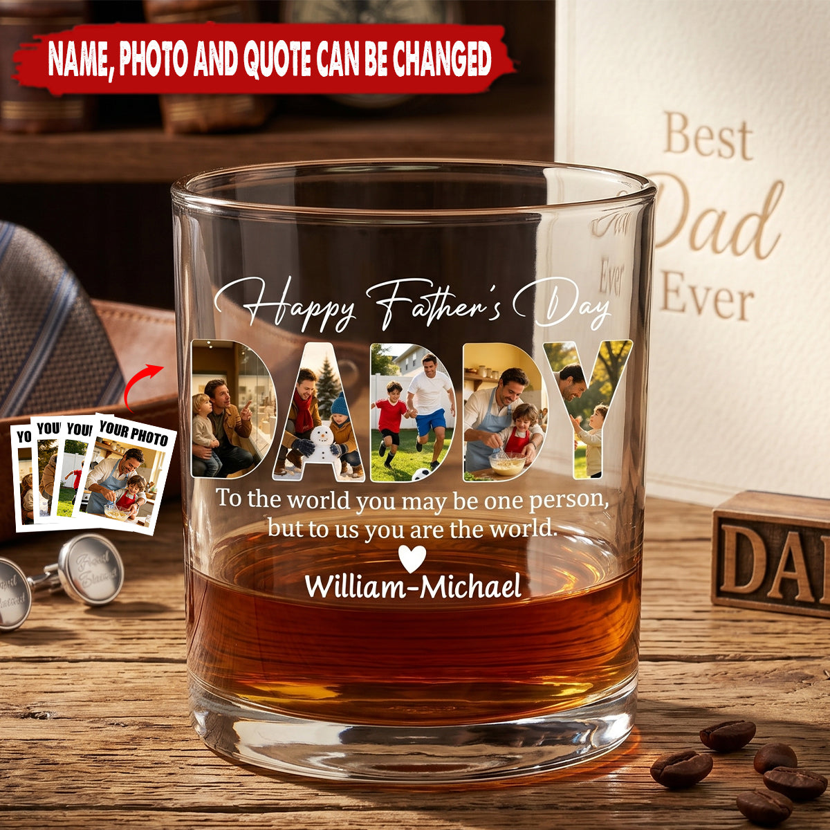 "To Us You Are The World" Whiskey Glass With Kids Names - Personalized Father's Day Gift for Dad