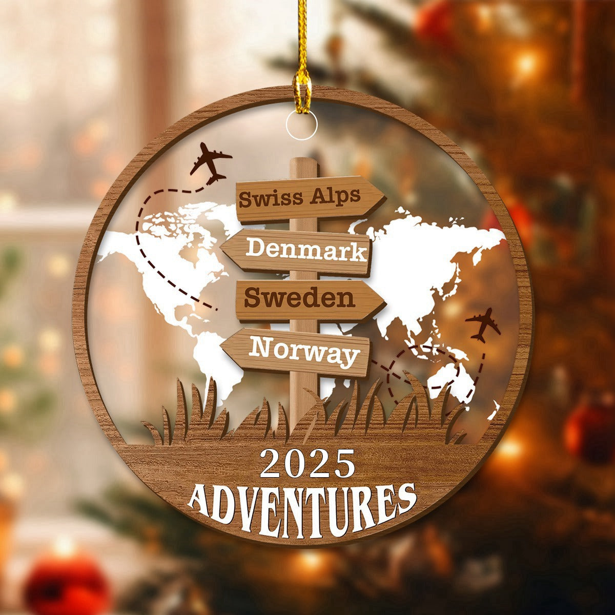 Personalized Travel Adventure Ornament - Custom Map Christmas Gift For Travelers | Global Destinations Keepsake