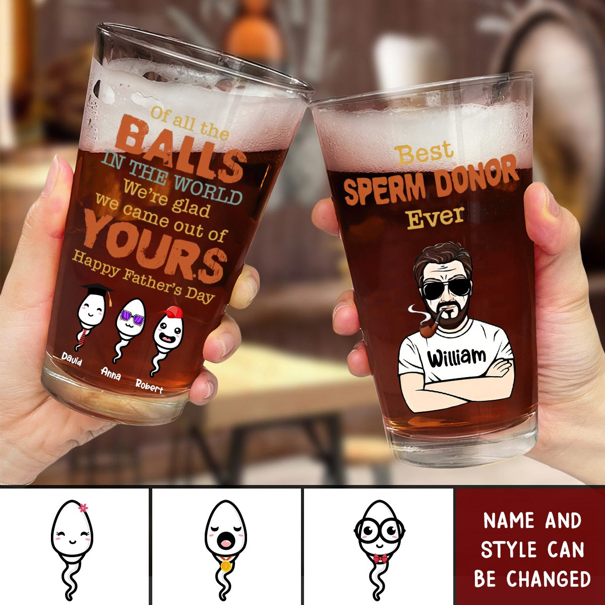 Personalized  Beer Glass -"We're Glad Came Out Of Yours" ,Humor Custom Gift,Birthday,Thanksgiving,Christmas For Dad