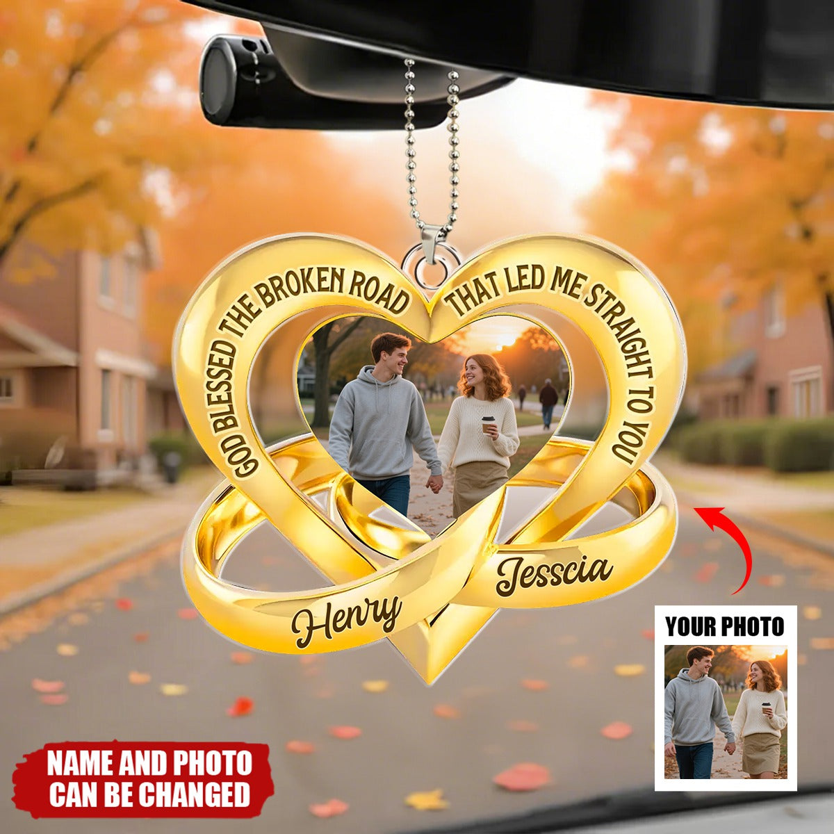 Personalized Acrylic Car Ornament With Names & Photo & Quote |  Unique Valentine's Day Golden Anniversary Gift For Grandparents Couples