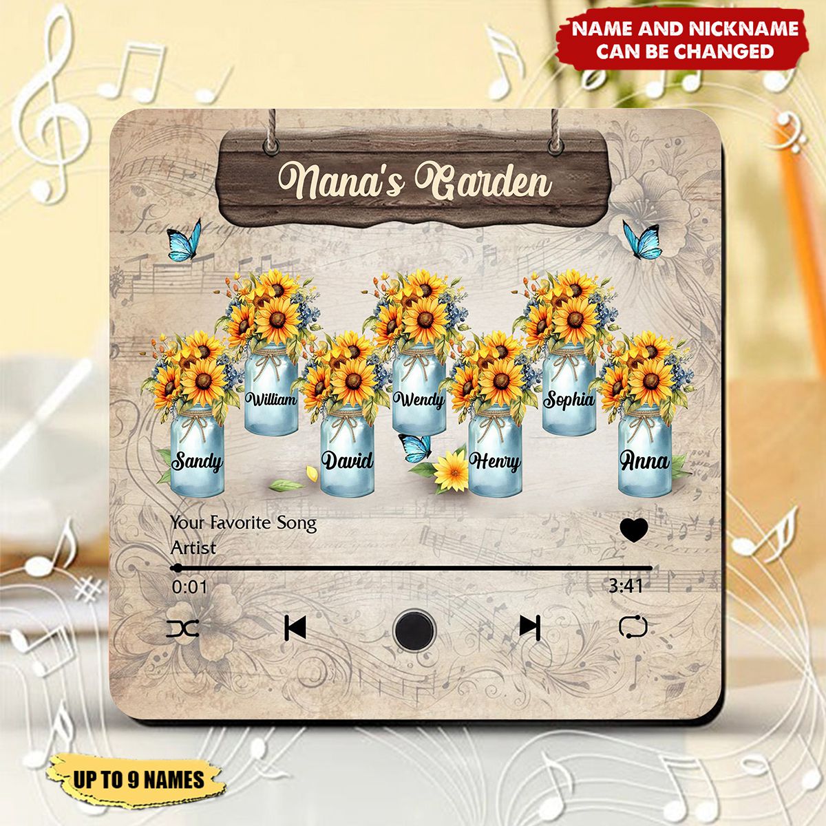 Personalized Grandma's Garden Sunflower Music Fridge Magnet,Mother's Day Gift