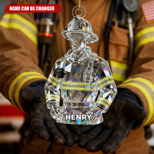 Personalized Firefighter 3D Effect Acrylic Ornament With Name – Christmas Tree Hanging Decor Birthday Gift For Firefighter