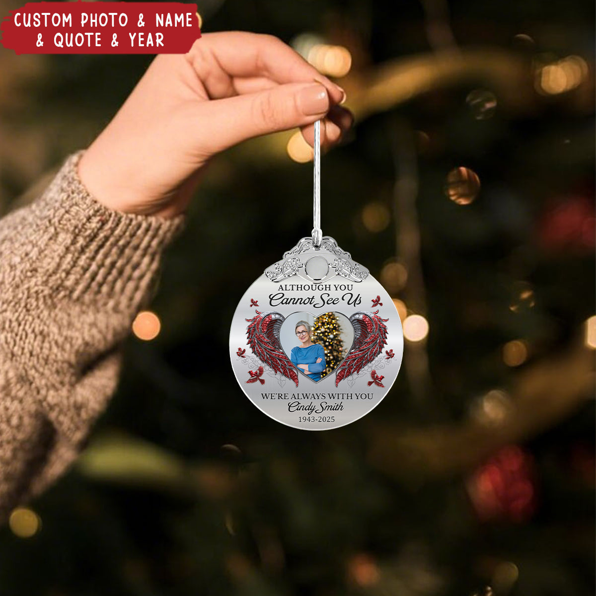 Personalized "Forever In Our Hearts" Photo Glass Ornament With Silver Cap Name & Year Preserve The Eternal Memory Of Loved Ones
