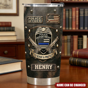 Personalized "To Serve & Protect" Stainless Steel Insulated Tumbler With Name - New Police Academy Graduation Gift Retirement Keepsake For Officers