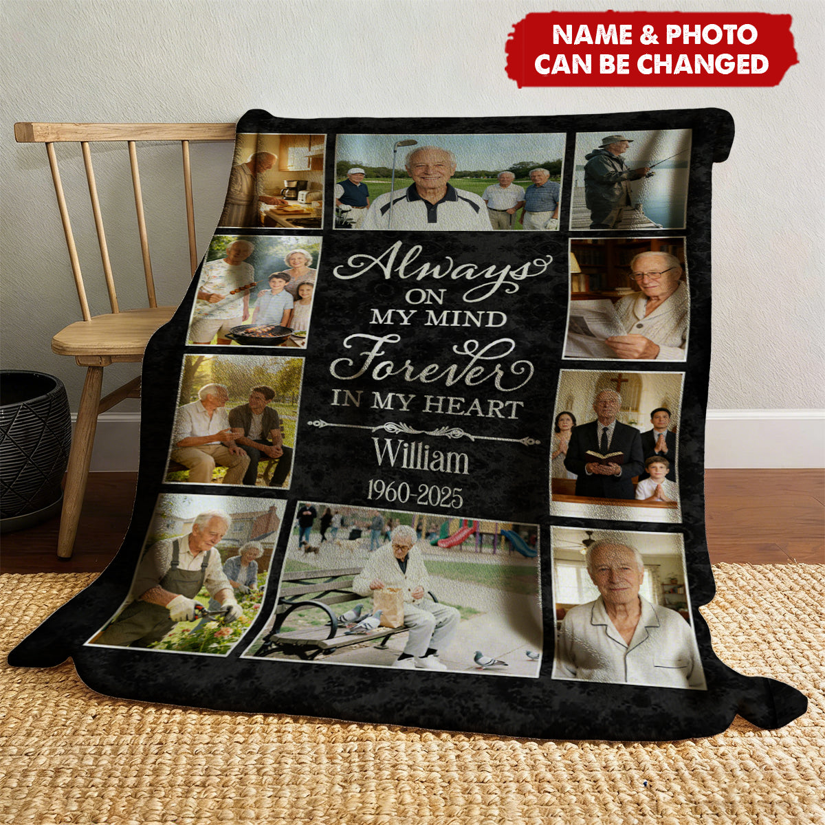 Personalized Memorial Photo Collage Blanket With 10 Photos & Quote & Name & Year | Heartfelt Bereavement & Sympathy Gift For Grieving Families