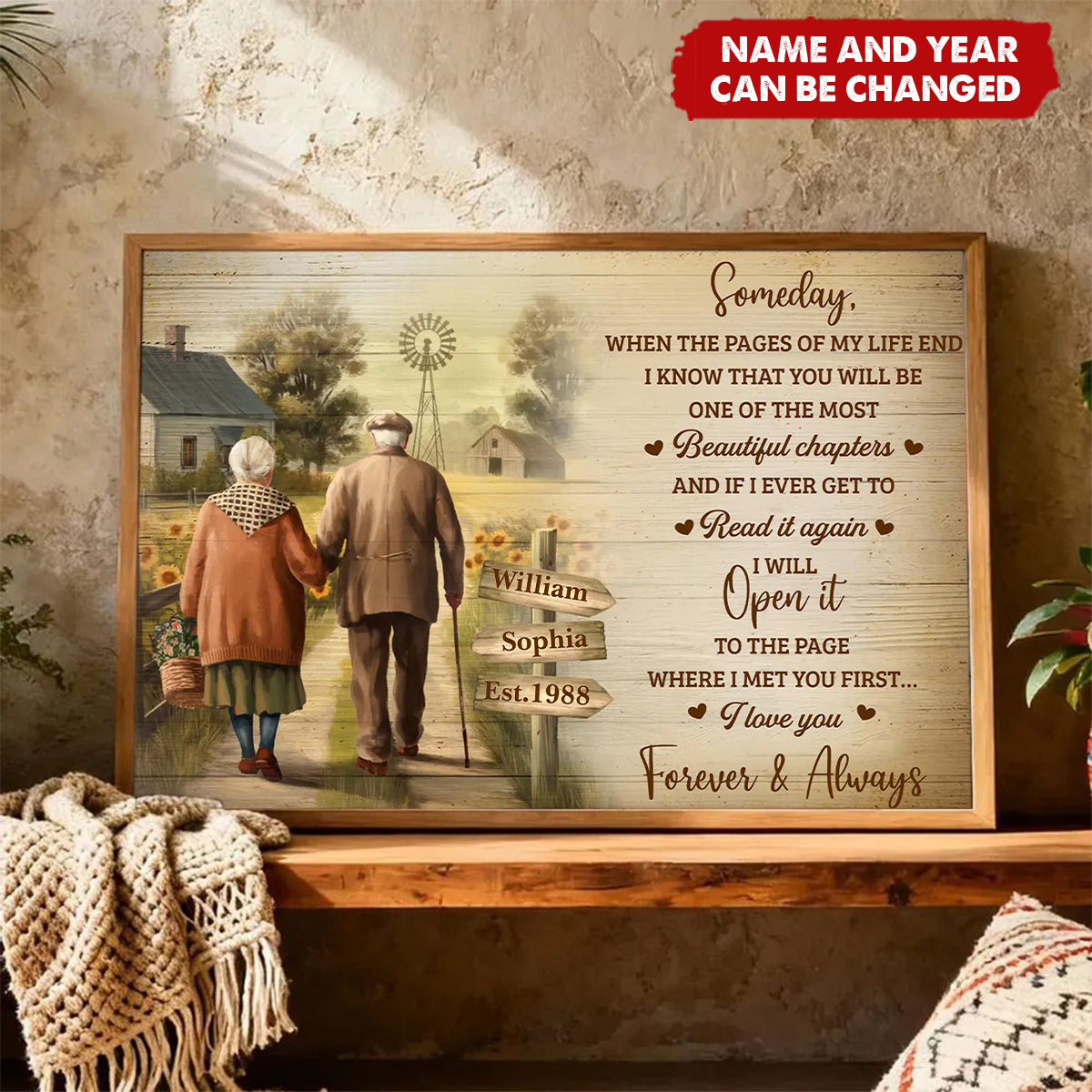 Personalized Farmhouse Couple Love Letter Poster With Names & Established Year - Anniversary Valentine's Day Gift For Grandparents & Parents