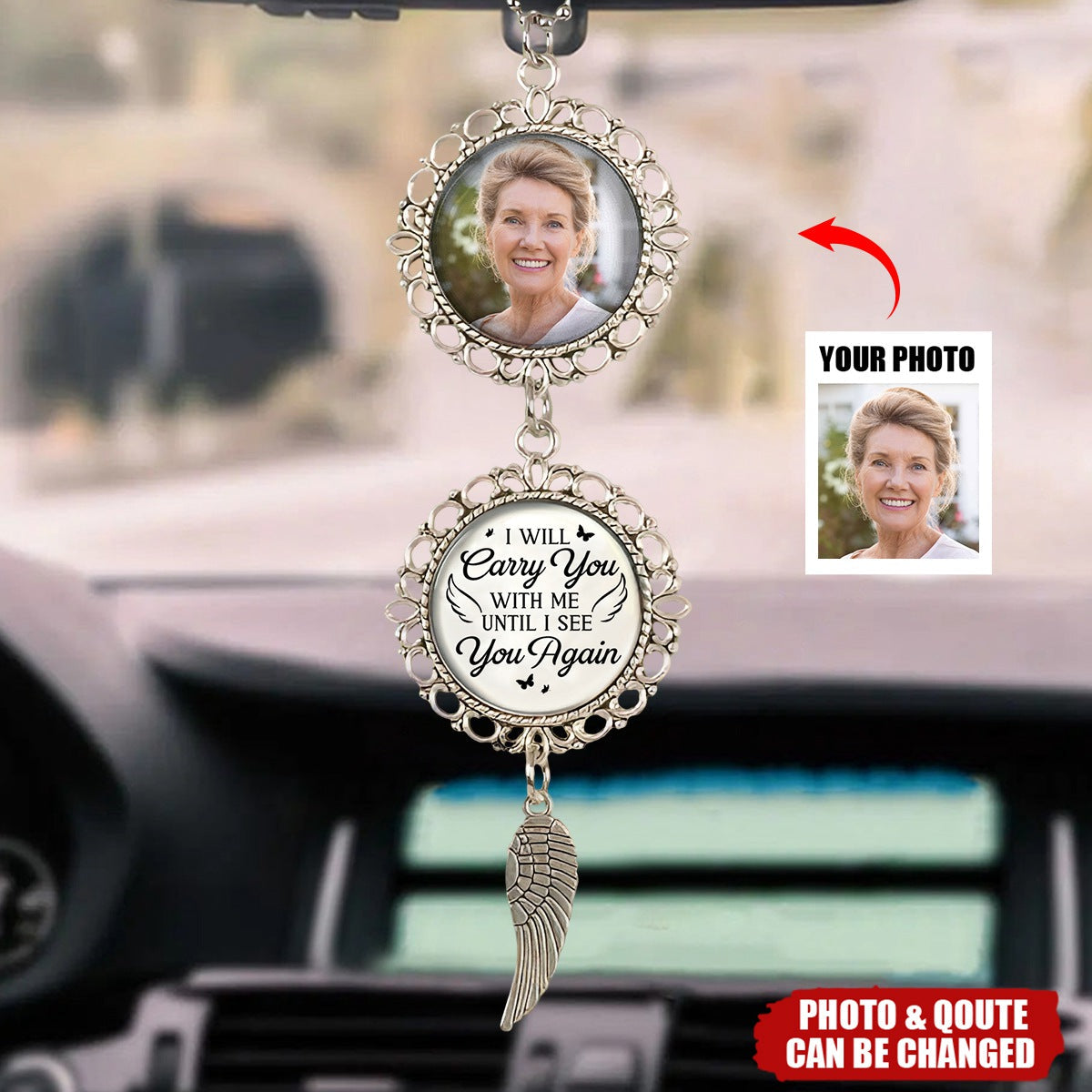 Custom Photo I'm Always With You - Memorial Personalized Custom Metal Car Hanging Ornament With Charm
