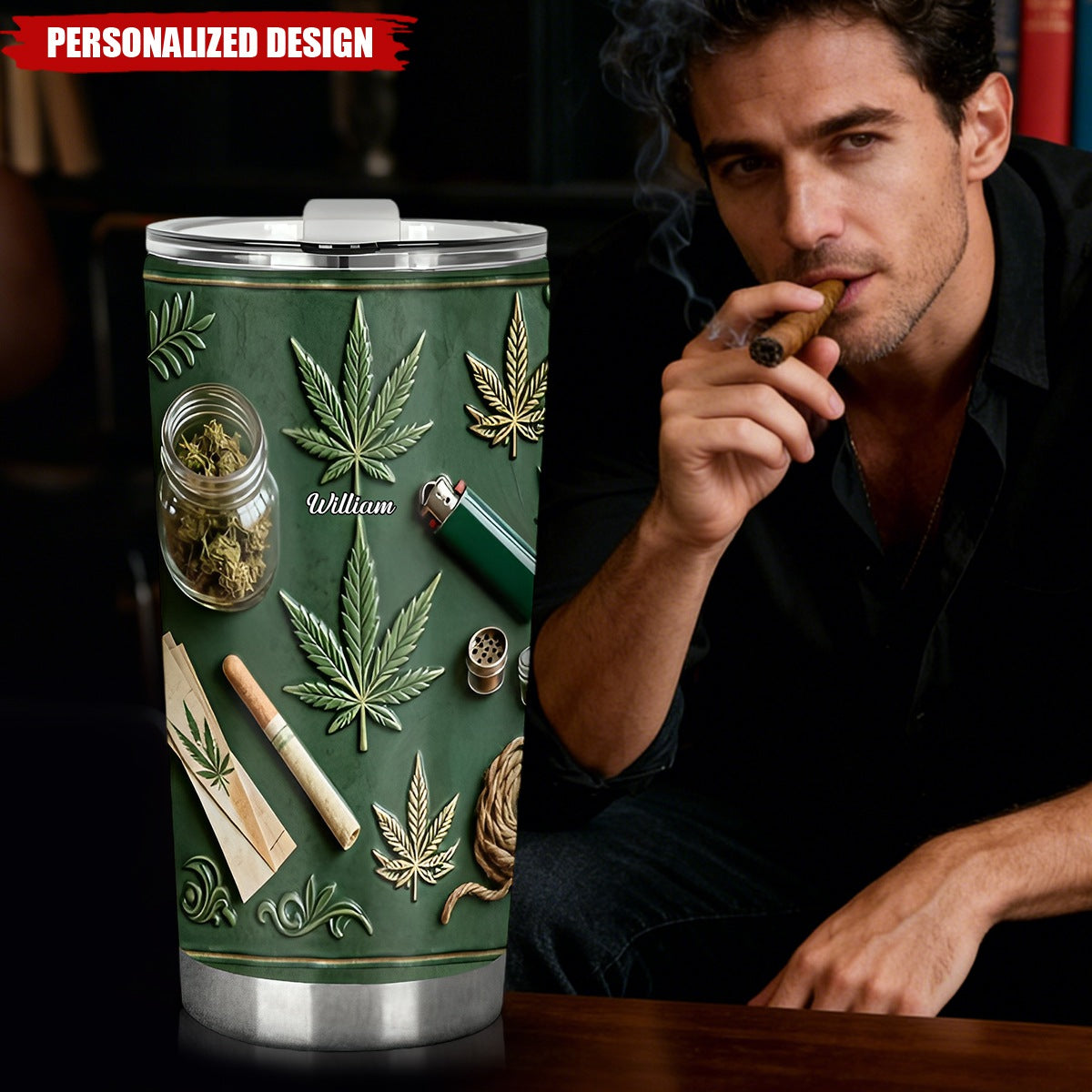 Personalized 3D Effect Weed Leaf Tumbler With Name & Color | Creative Birthday Or Father’s Day Surprise For Dad Man