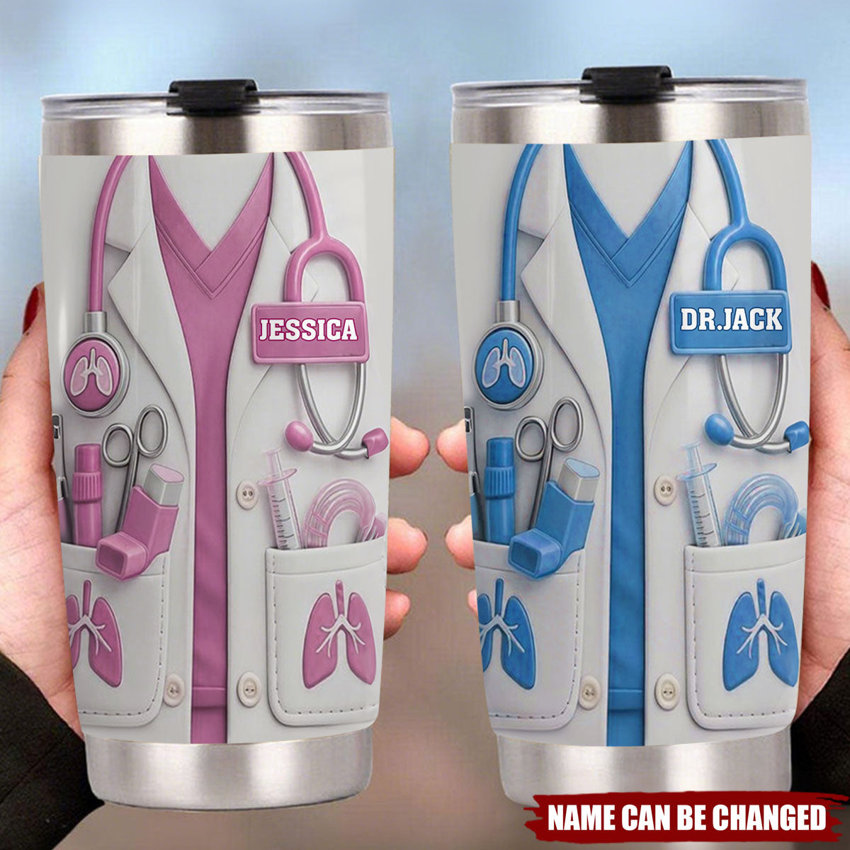 Personalized 3D Effect Stainless Medical Professional Steel Tumbler With Name & Color | Unique Appreciation Gift For Nurses Doctors