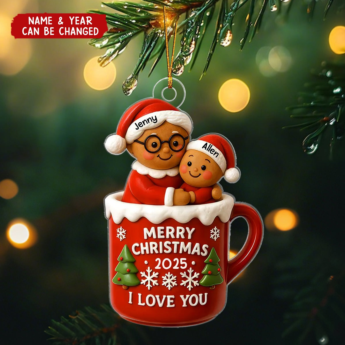 Personalized Gingerbread "Grandma Hugging Grandchild" Ornament With Names,Sweet Christmas Decoration Witness Grandma & Grandchild Love