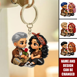 Personalized 3D Effect Streetwear Couple Keychain With Names & Icons - Valentine's Day Surprise Birthday Gift For Boyfriend Girlfriend