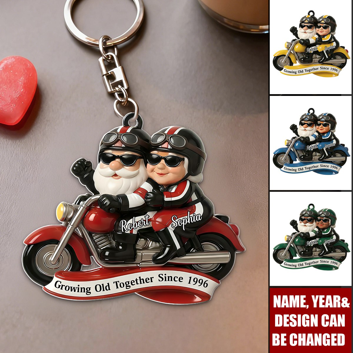 Personalized "Partners In Every Mile" Keychain With Names & Design & Color & Year | Anniversary Valentine's Day Gift For Travel Lovers & Biker Couples