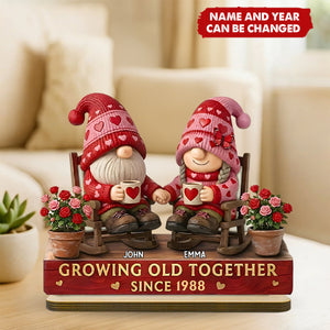 Personalized "Growing Old Together" Standing Wooden Plaque With Names & Year | Heartfelt Anniversary Valentine's Day Gift For Couple Grandparents