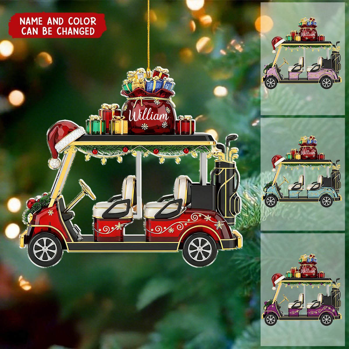 Personalized Golf Cart Christmas Ornament with Name & Color Perfect Festive Decor For Golfs Lovers