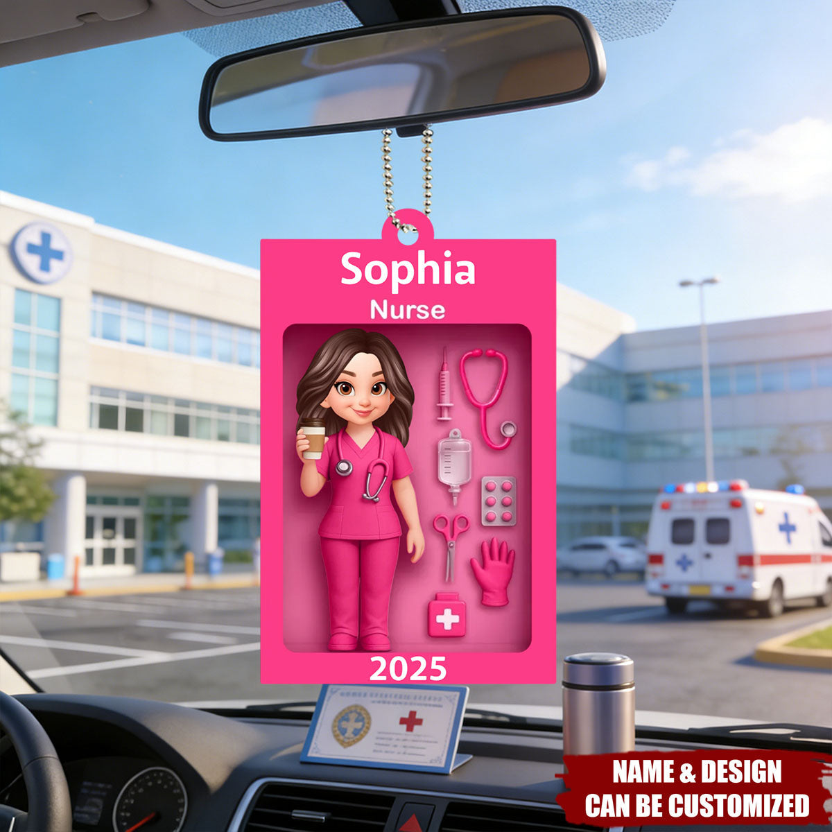 Personalized 3D Effect Pink Nurse In Toy Box Acrylic Ornament With Name & Date &Icons - Nurse Appreciation Gift For Co-worker And Nurse