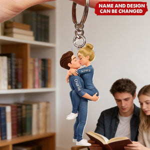 Personalized Acrylic Keychain With Names & Cartoon Design | Anniversary Gift For Couple