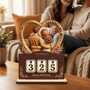 Personalized Names Love Days Tracker Wood Sign With Couple Rose Graphic For Anniversary Gift