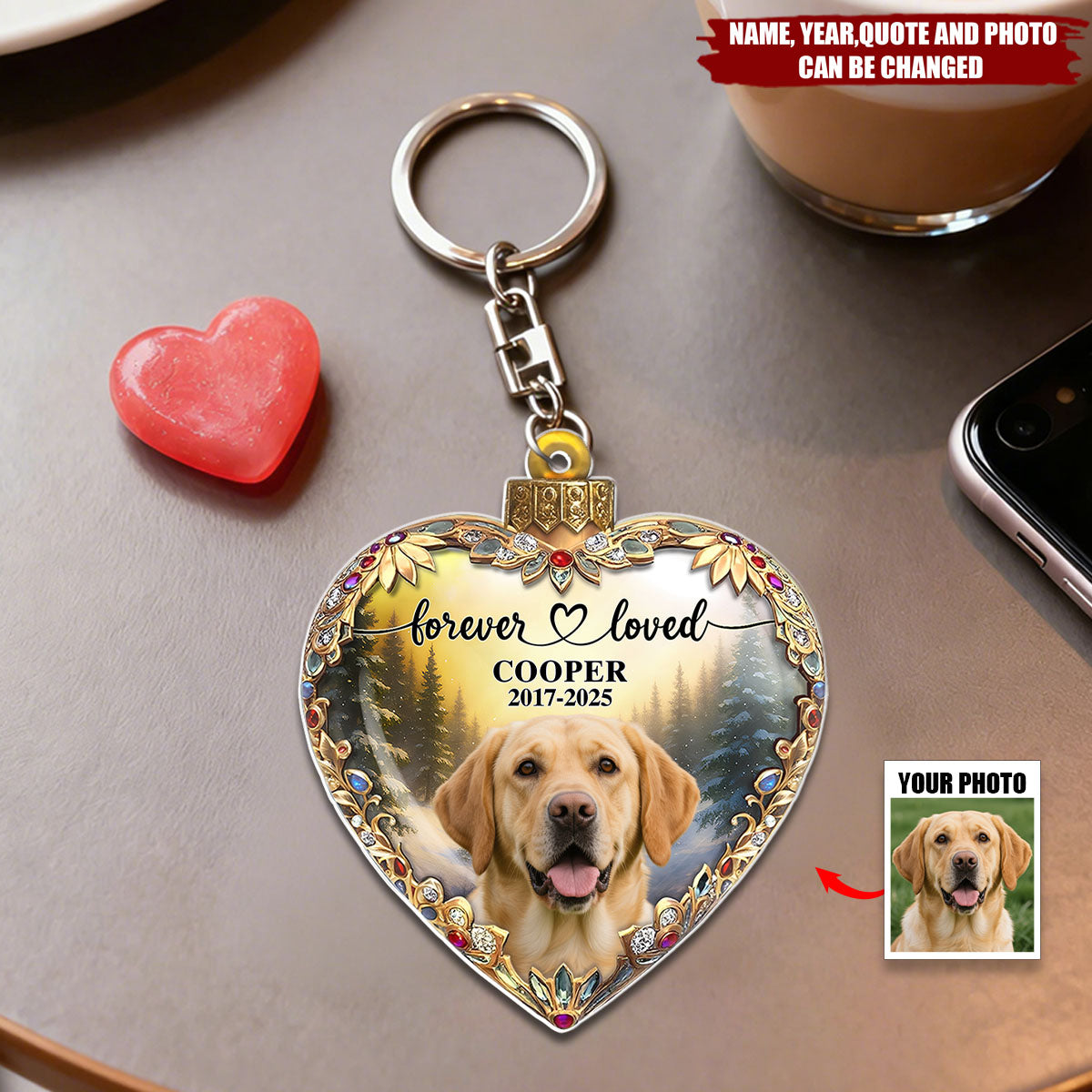 Personalized Pet Photo Acrylic Keychain With Name & Year & Quote | Forever Loved Memorial Dog Cat Family For Dog & Cat Lovers