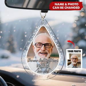 Personalized Teardrop Shape Car Acrylic Ornament With Passed Away Picture & Text & Name - Sympathy Memory Gift For Loss Of Loved One