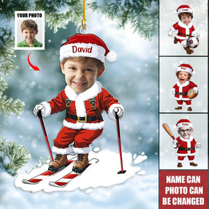 Personalized Little Santa Claus Photo Ornament With Name & Sports Theme | Fun Christmas Gift For Kids Family