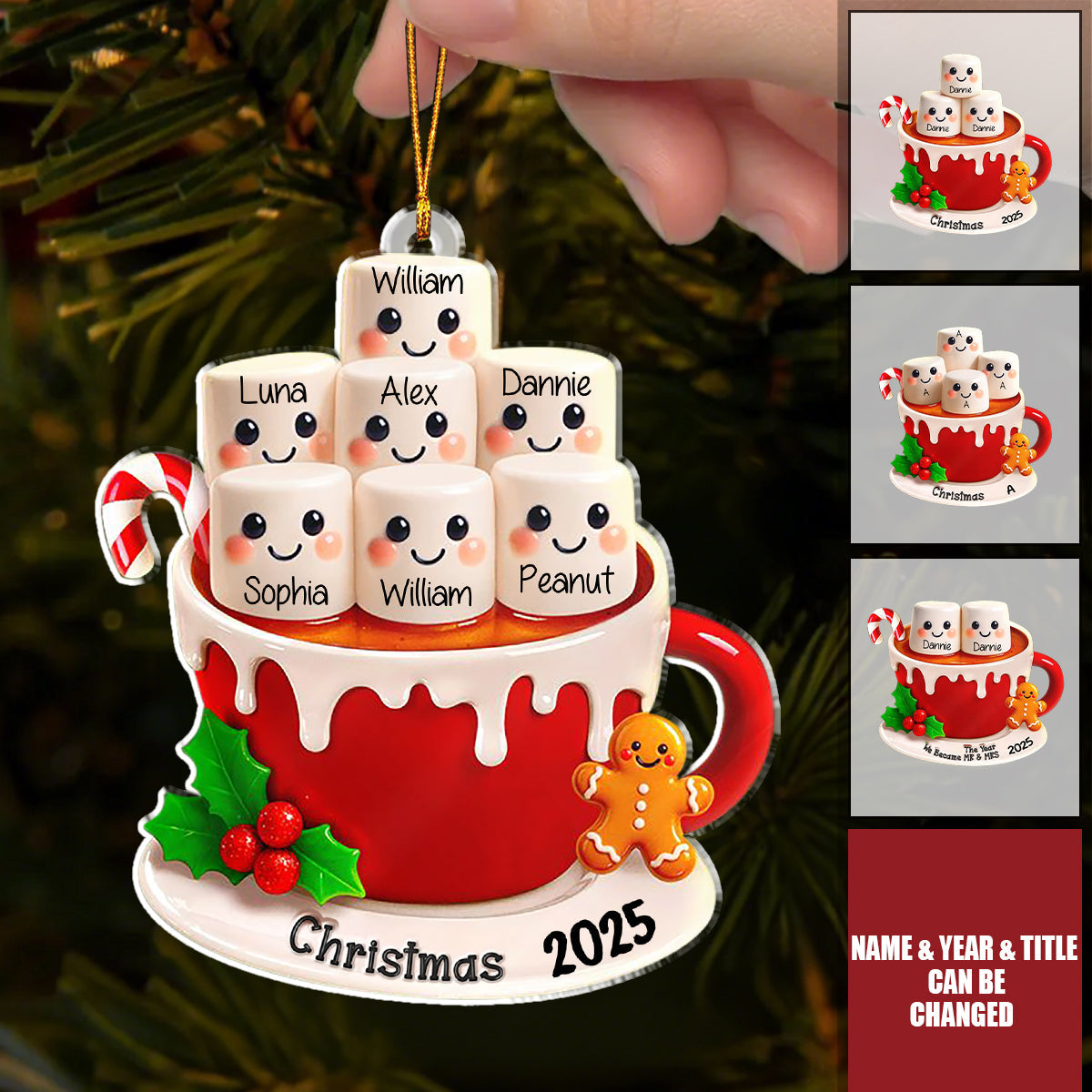 Personalized "Cup of Love" Marshmallow Hot Cocoa Christmas Ornament With Names Year And Title Infusing Family Warmth Into Christmas