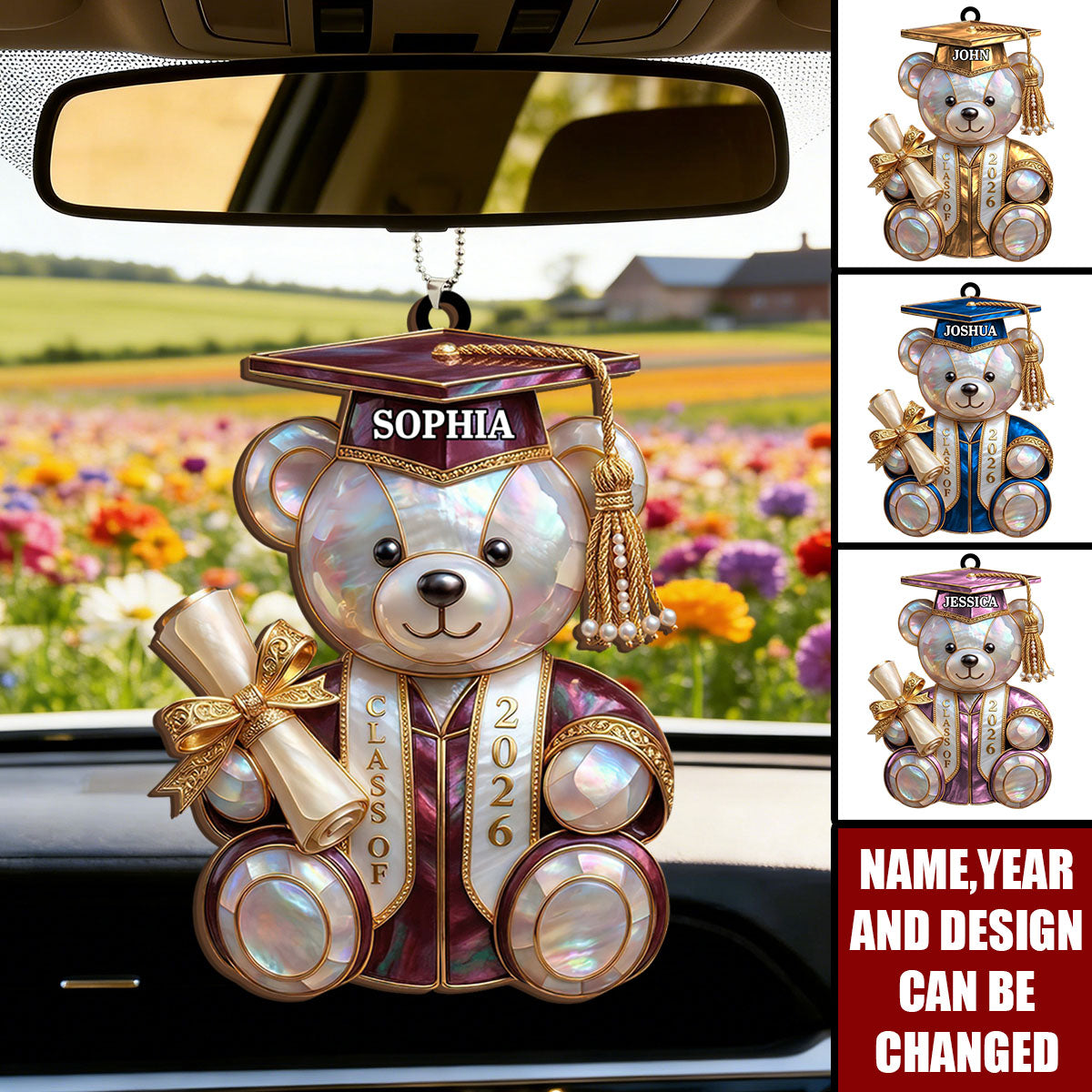 Class Of Graduation Bear - Personalized Acrylic Car Hanger Gift For Students
