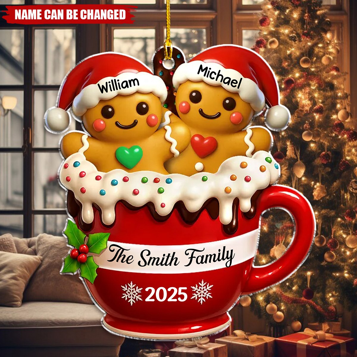 Personalized Gingerbread Family Christmas Ornament With 2-10 Names,Treasure Happiest Christmas Memories For Family