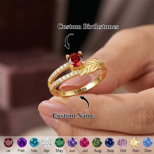 Personalized "Forever in Our Hearts" Feather Birthstone Ring With Name | Romantic Gift For Girlfriend Wife