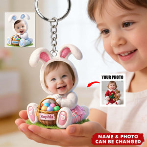 Personalized Easter Bunny Kid Keychain With Photo & Name | Cute 2026 Spring Gifts For Kids