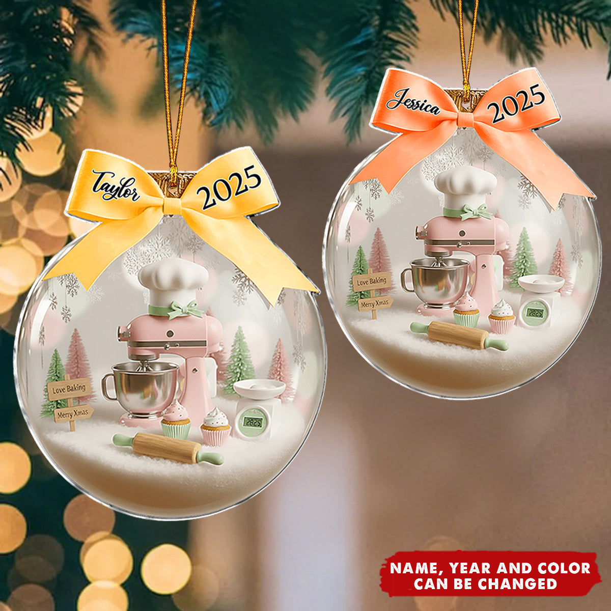 Personalized "Love Baking" Acrylic Ornament With Baker's Name & Year Whimsical Gift For Bakers & Cookie Lover