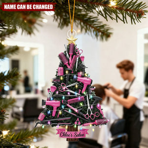Personalized Hair Salon Tool Christmas Tree Acrylic 3D Effect Ornament With Name - Birthday Gift For Stylist & Hairdresser
