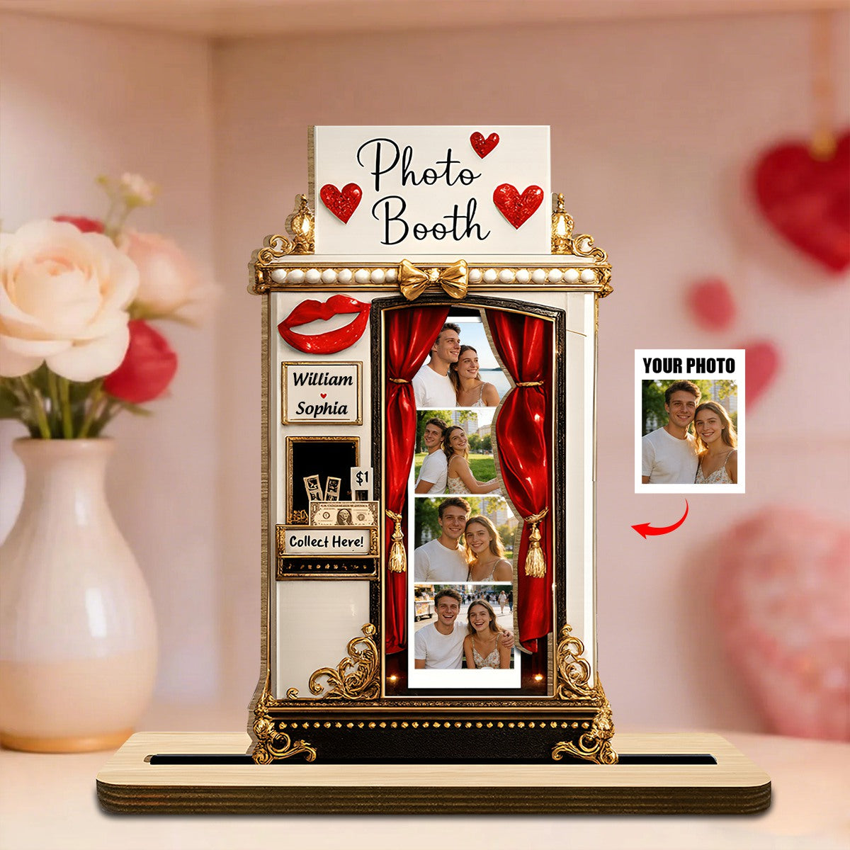 Personalized 3D Effect Retro Photo Booth 2-Layer Wood Plaque With Names – Valentine's Day & Wedding Gift For Couple
