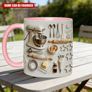 Personalized 3D Effect Relief Effect Baking Accent Mug With Name - Valentine's Day Gift Mother's Day Keepsake For Bakers & Mom