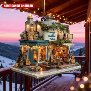 Personalized Cozy Guitar Shop Ornament With Name 3D Effect – Christmas Birthday Gift For Guitar Lover & Band Members