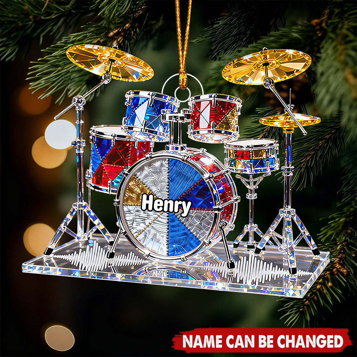 Personalized 3D Effect Drum Set Acrylic Ornament With Name - Best Christmas Gift For Drummers & Music Lovers
