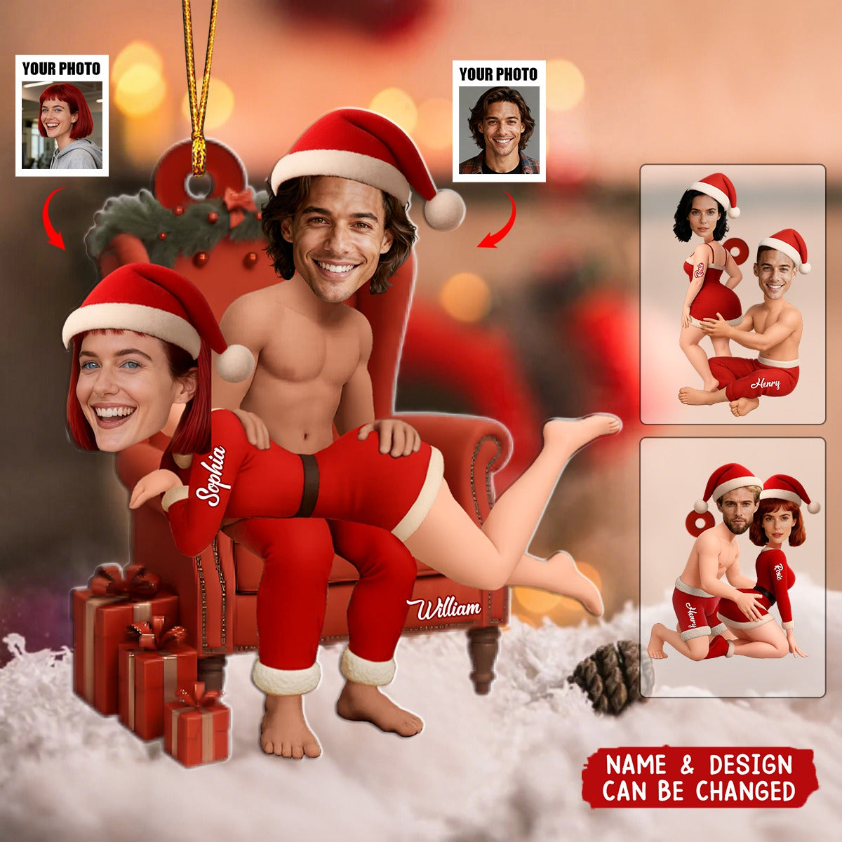 Personalized Couple Christmas Fun Ornament With Photo & Names Exclusive Sweet Customized Gift For Your Love