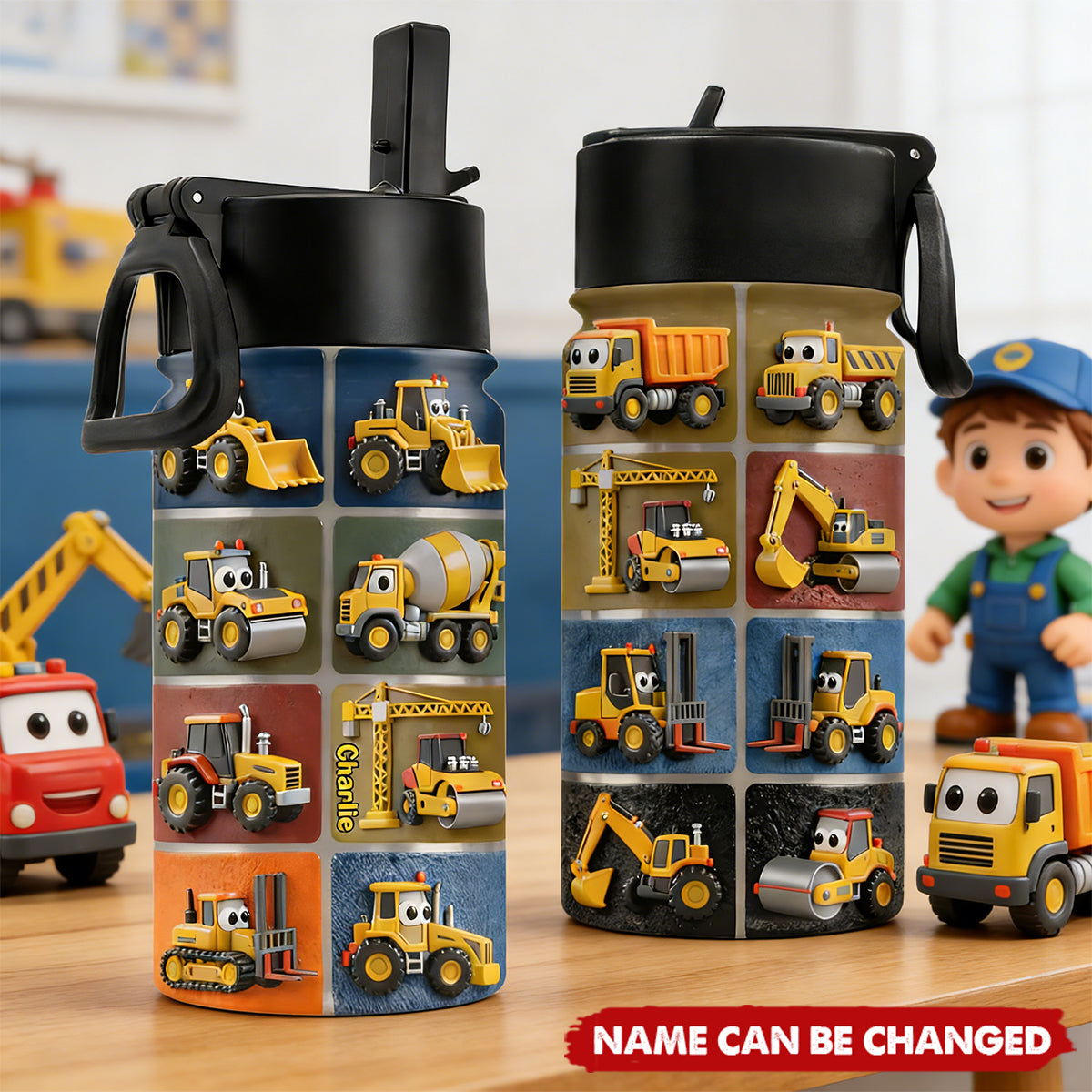 Personalized Construction Machine Kid Tumbler With Name | Fun Excavator & Digger Birthday Gift For Kids