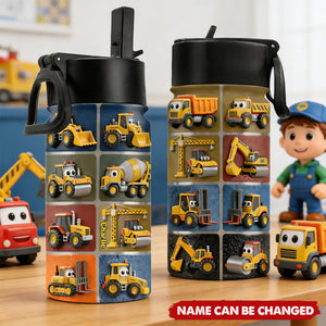 Personalized Construction Machine Kid Tumbler With Name | Fun Excavator & Digger Birthday Gift For Kids