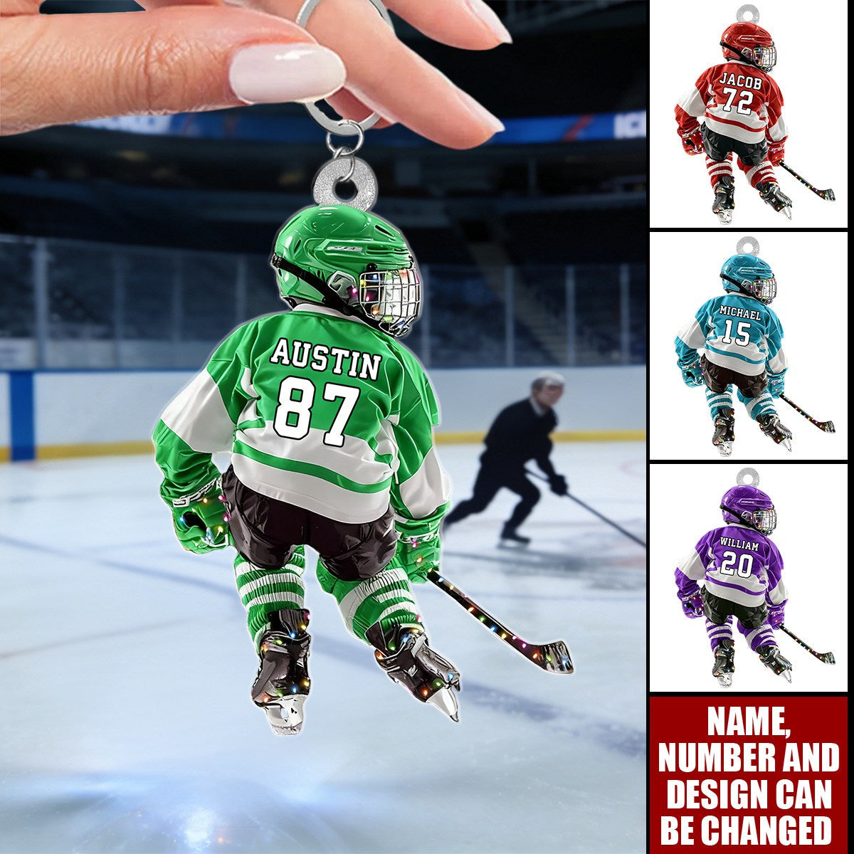 Personalized Ice Hockey Player Keychain With Color Name & Jersey Number | Unique Keepsake For Son And Hockey Lovers
