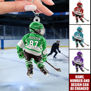 Personalized Ice Hockey Player Keychain With Color Name & Jersey Number | Unique Keepsake For Son And Hockey Lovers