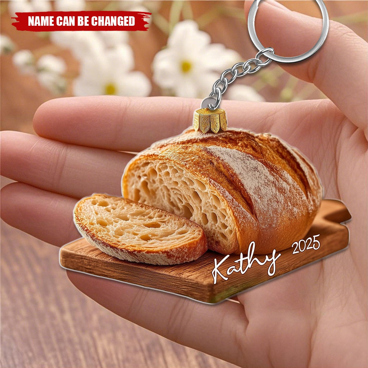 Personalized Shatter-Proof Glossy Acrylic Sourdough Keychain With Name & Year - Culinary New Year Birthday Gift For Bread Bakers