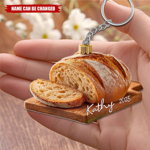 Personalized Shatter-Proof Glossy Acrylic Sourdough Keychain With Name & Year - Culinary New Year Birthday Gift For Bread Bakers