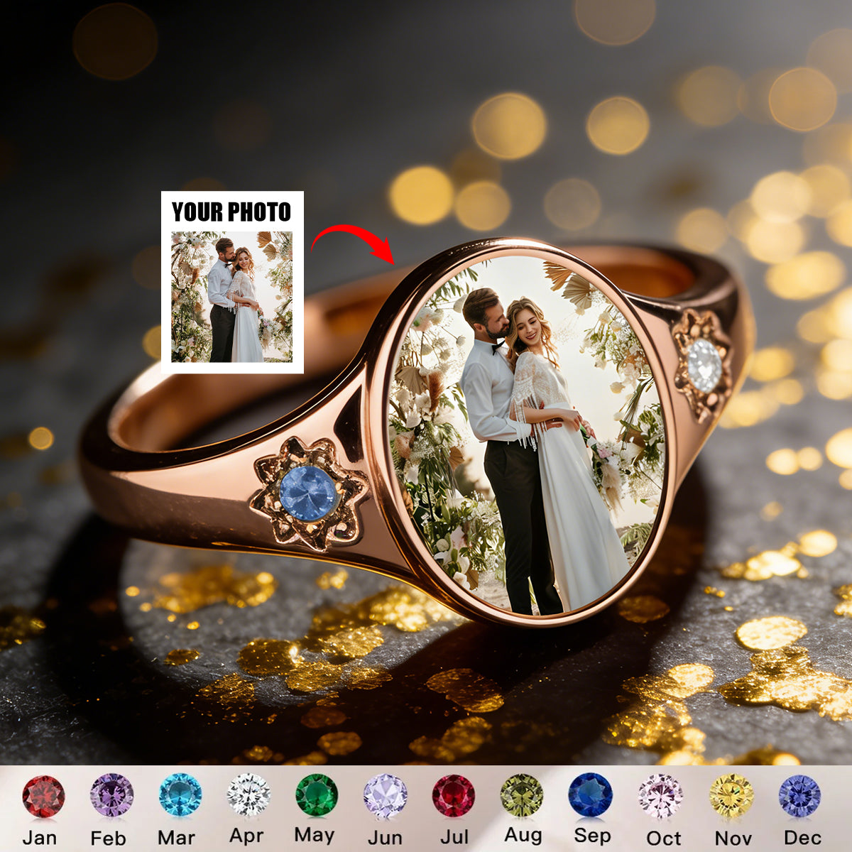 Personalized Photo Projection Ring With Bespoke Birthstone & Ring Color - Soulful Valentine's Day Anniversary Gift For Her Or Wife