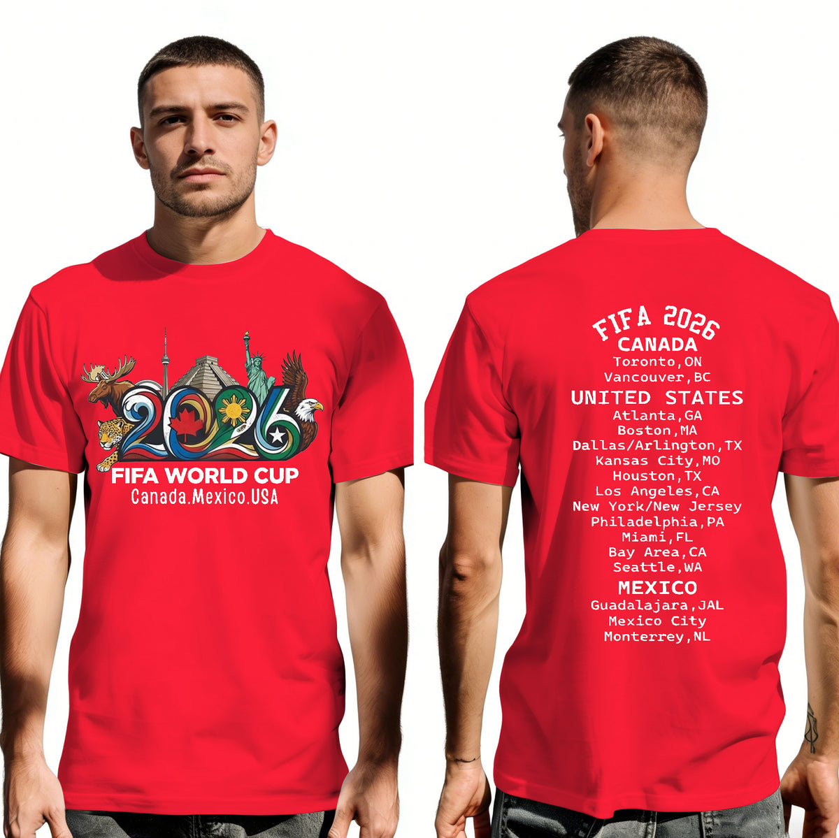 Host City Soccer World Cup 2026 Unisex T-Shirt With USA Canada Mexico Flag - Tournament Souvenir Gift For Fans