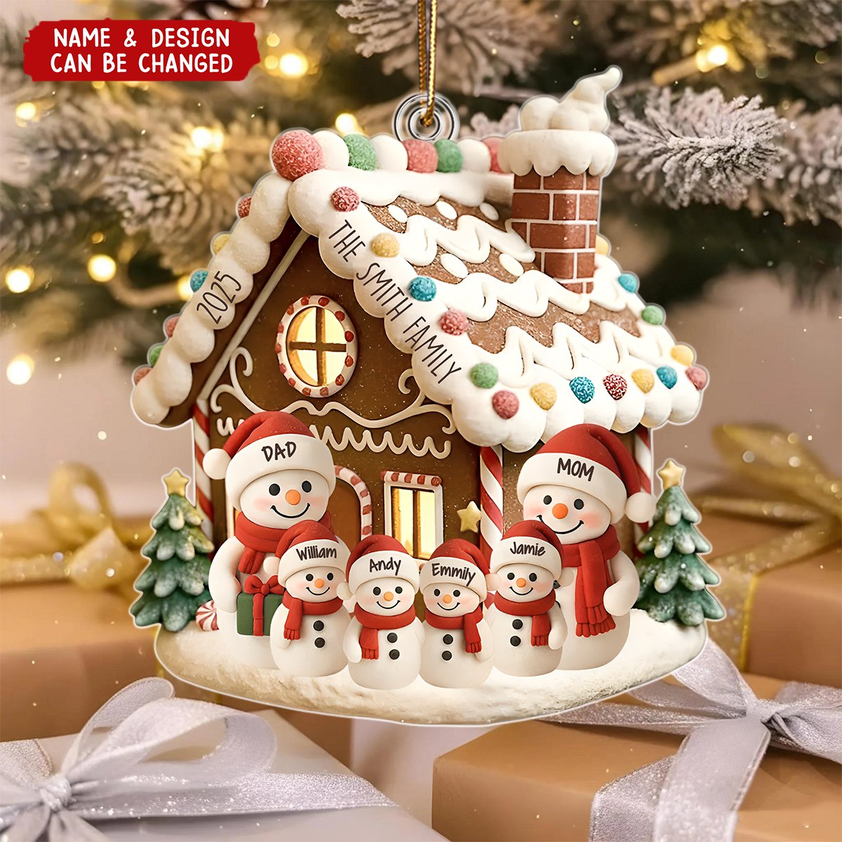 Customized Gingerbread Family Ornament With Up To 10 Names And Year 3D Effect – Xmas Family Gift & Stocking Stuffer For Family
