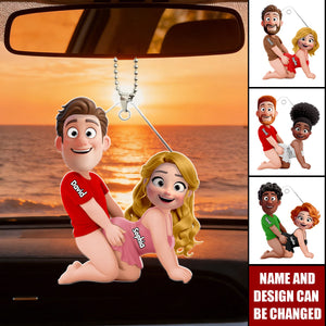 Personalized Naughty Couple Acrylic Car Ornament With Names & Cheeky Pose Design | Hilarious Valentine's Day Gag Gift For Fun Couples