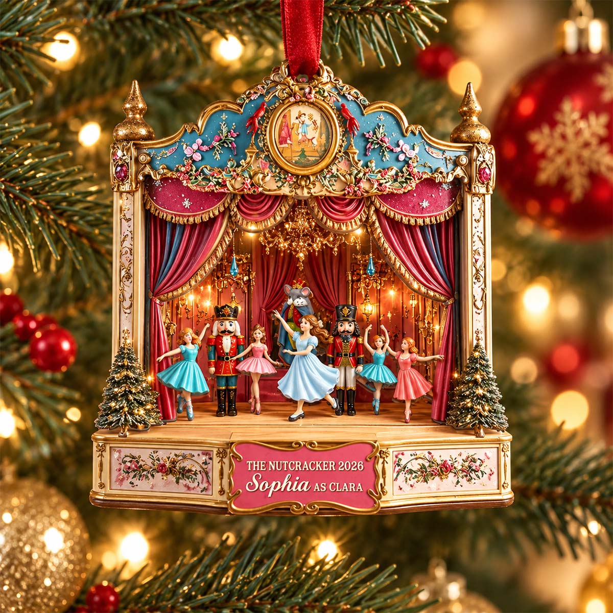 Personalized Nutcracker Theater Stage Glass Christmas Ornament - Christmas Gift For Ballet Lover Dancer Family